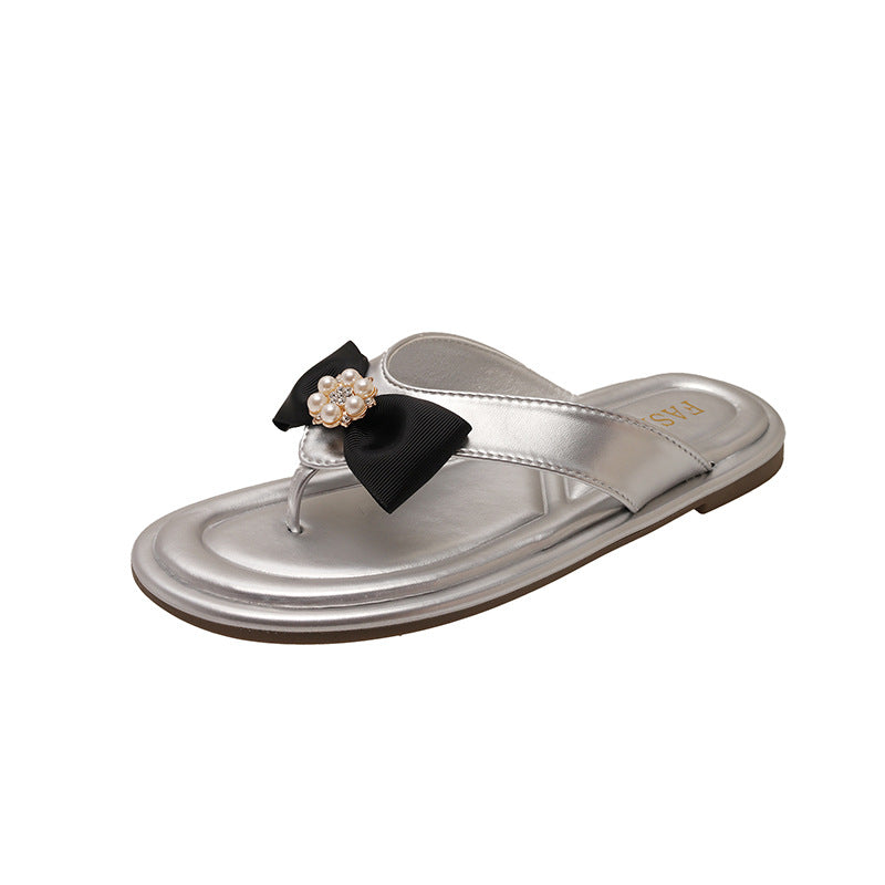 Damen Zierliche Zehentrenner-Sandalen mit eleganter Schleifen-Applikation EB