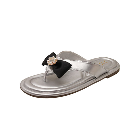 Damen Zierliche Zehentrenner-Sandalen mit eleganter Schleifen-Applikation EB