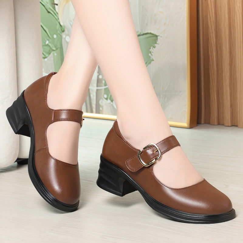 Damen Mary Jane Pumps mit komfortablem Blockabsatz und modischer Schnalle EB