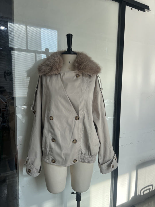 Damen Modische Outdoor-Jacke mit elegantem Kunstfellkragen EB