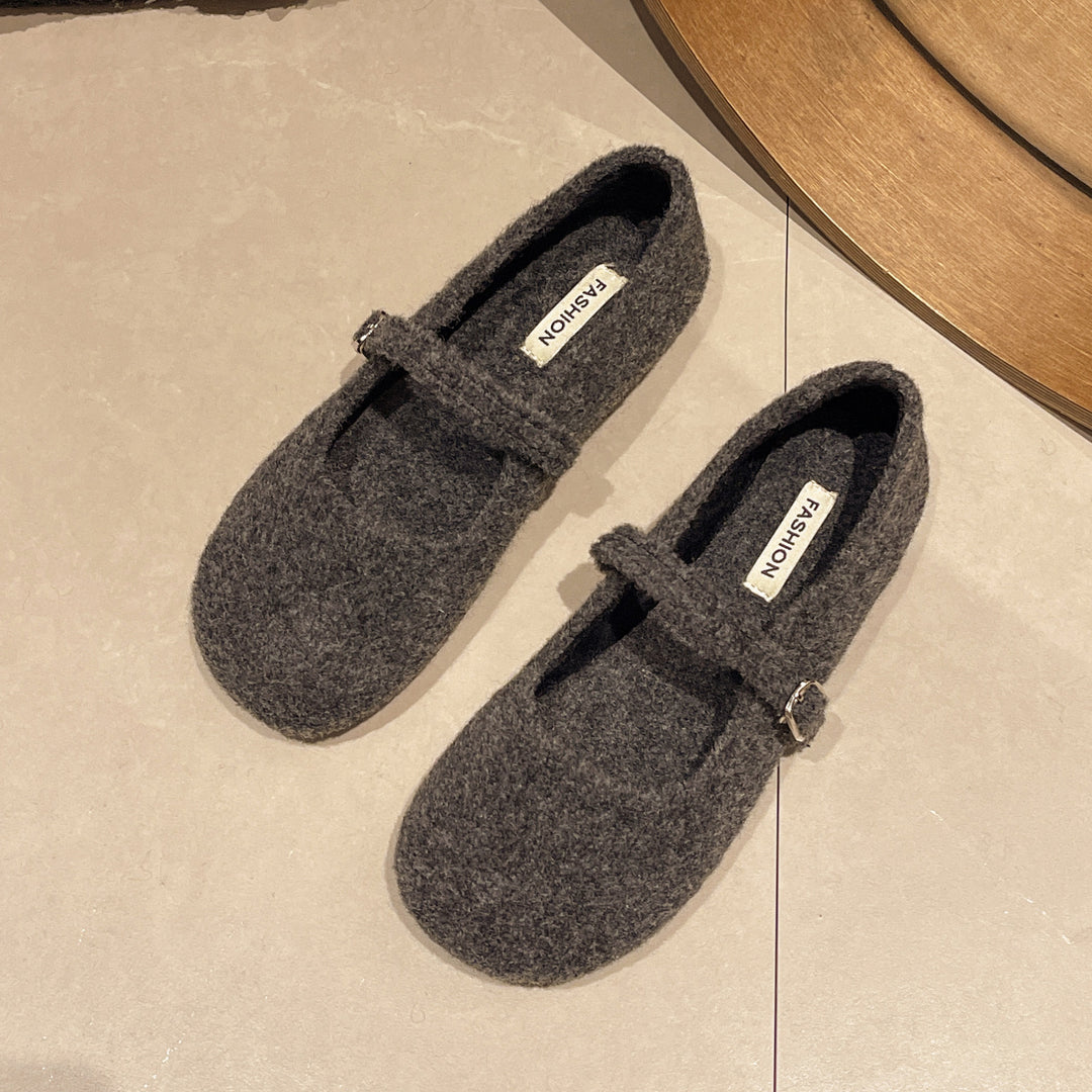 Damen Filzschuhe mit elegantem Riemchen und bequemer Sohle EB