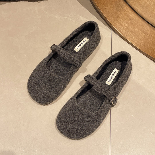 Damen Filzschuhe mit elegantem Riemchen und bequemer Sohle EB