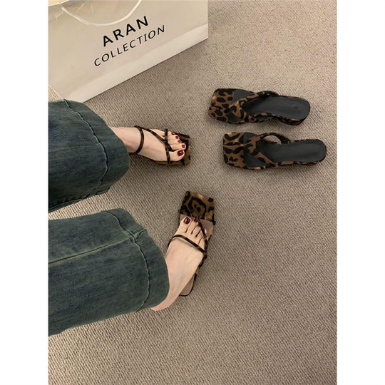 Damen elegante flache Sandalen mit kreativen Leopardenmuster EB
