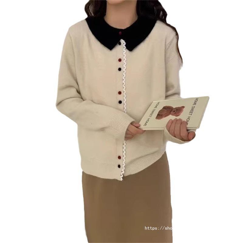 Damen Eleganter Strickcardigan mit Stehkragen und Knopfdetail EB