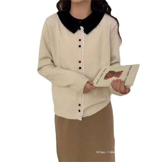 Damen Eleganter Strickcardigan mit Stehkragen und Knopfdetail EB
