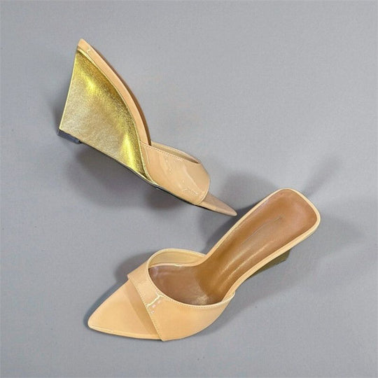 Damen Wedge Sandalen mit glänzender Oberflächenstruktur EB