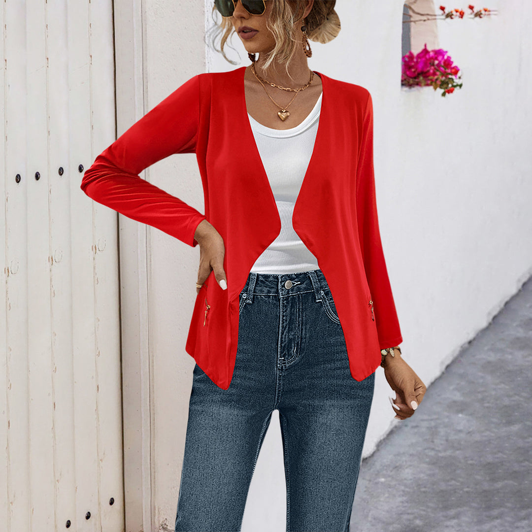 Damen elegante Jerseyjacke mit asymmetrischem Schnitt und subtilem Glanz EB