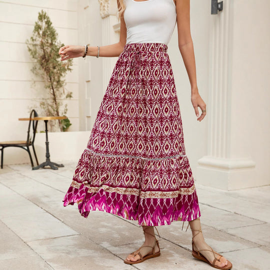 Damen Bohemian Stufen Maxi Rock EB