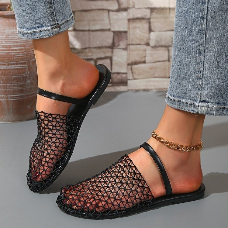 Damen  gewebte Netz-Mules mit Slip-On-Funktion, offener Ferse und flexiblem Leichtsohlen-Design EB