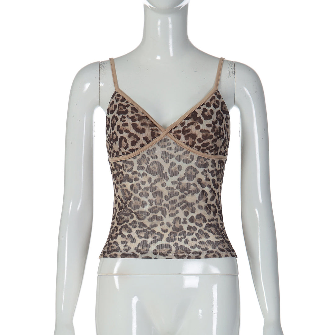 Damen Trägertop mit Leopardendruck und transparenter Verarbeitung EB