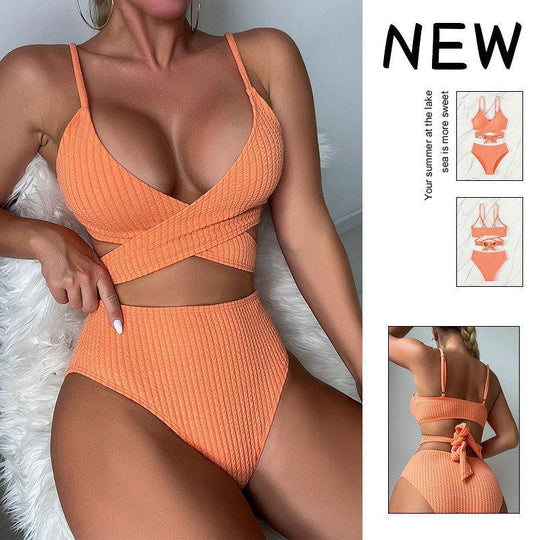 Damen Hochgeschnittener Bikini mit Cross-Back-Trägern EB