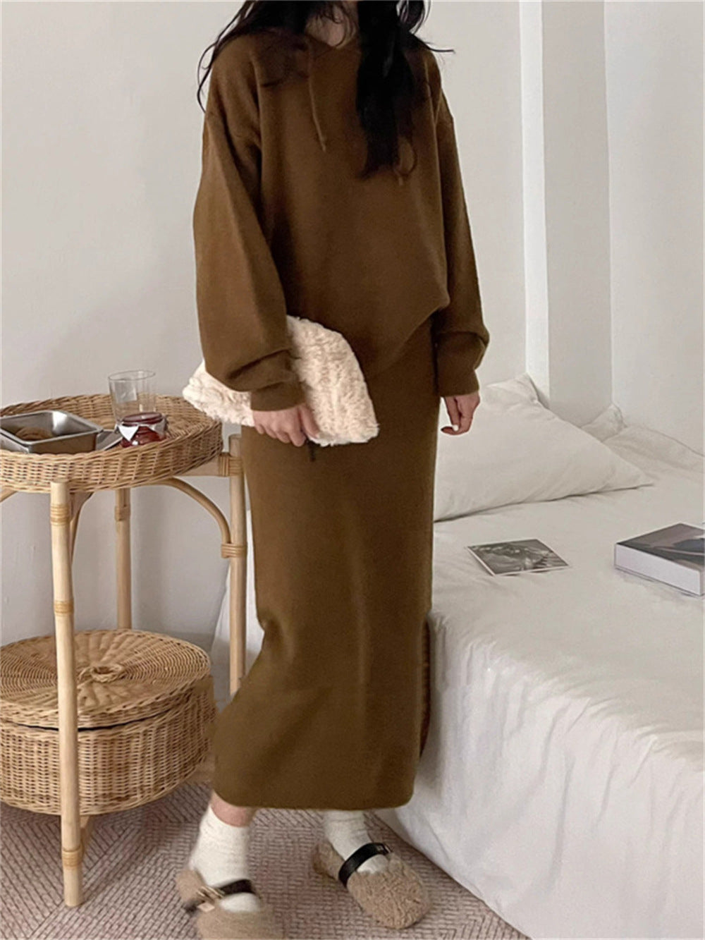 Damen Hoodie Kleid mit praktischer Kängurutasche und weitem Schnitt EB