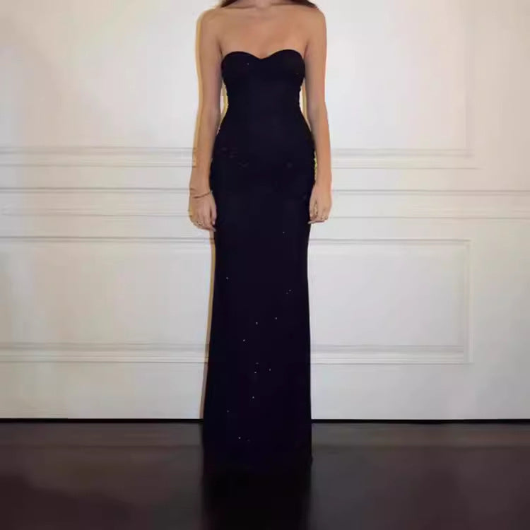 Damen Elegantes Maxikleid mit transparentem Oberteil und glamourösen Akzenten EB
