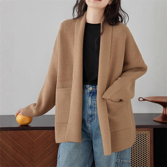 Damen Weicher Strickcardigan mit Rundhalsausschnitt und lässigem Schnitt EB