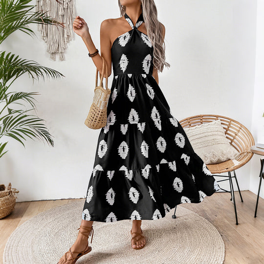 Damen Boho Maxikleid mit asymmetrischen Trägern EB