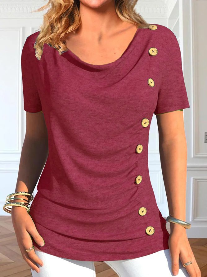 Damen Elegantes Rundhals-Oberteil mit Knopfdetails EB