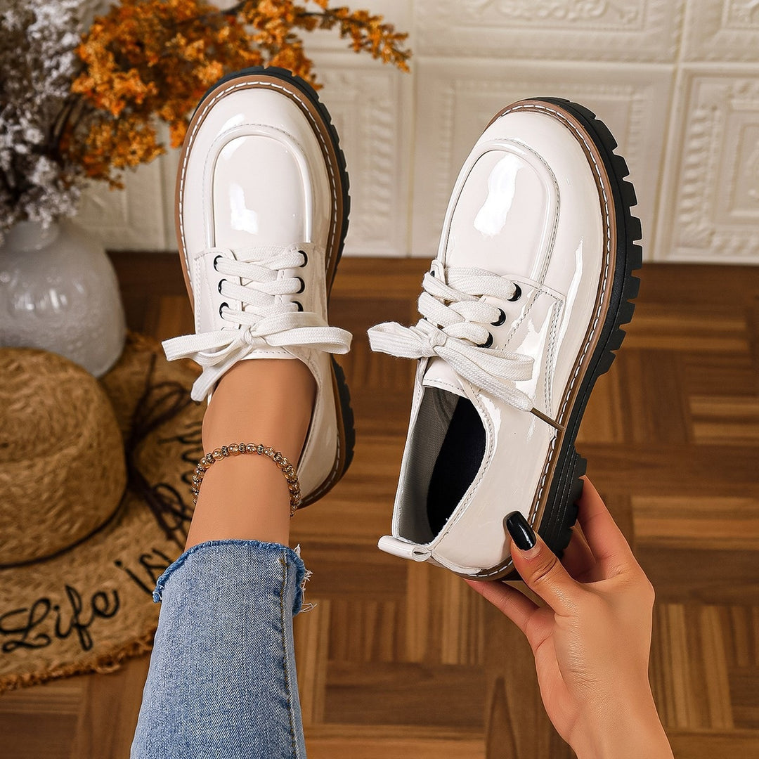 Damen Modische und robuste Schnürschuhe mit glänzender Oberfläche EB