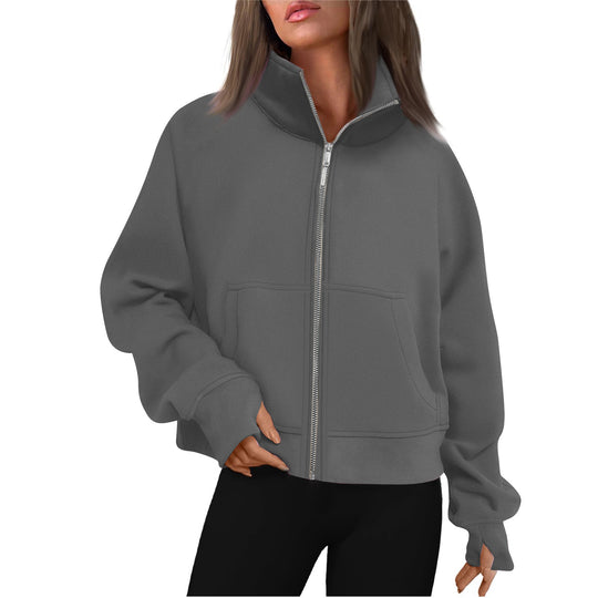 Damen bequeme Sweatjacke mit hohem Kragen EB