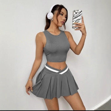 Damen Sportliches Crop-Top und Minirock Set EB