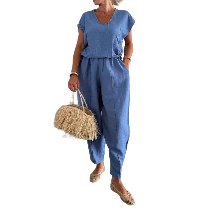 Damen lässiger Jumpsuit mit elastischem Bund und praktischen Taschen EB