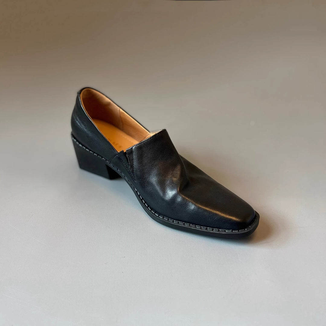 Damen elegante Loafer mit feinem Leder und komfortablem Blockabsatz EB