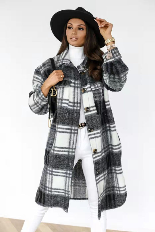 Damen Karierter Oversized-Hemd-Mantel mit praktischen Taschen EB