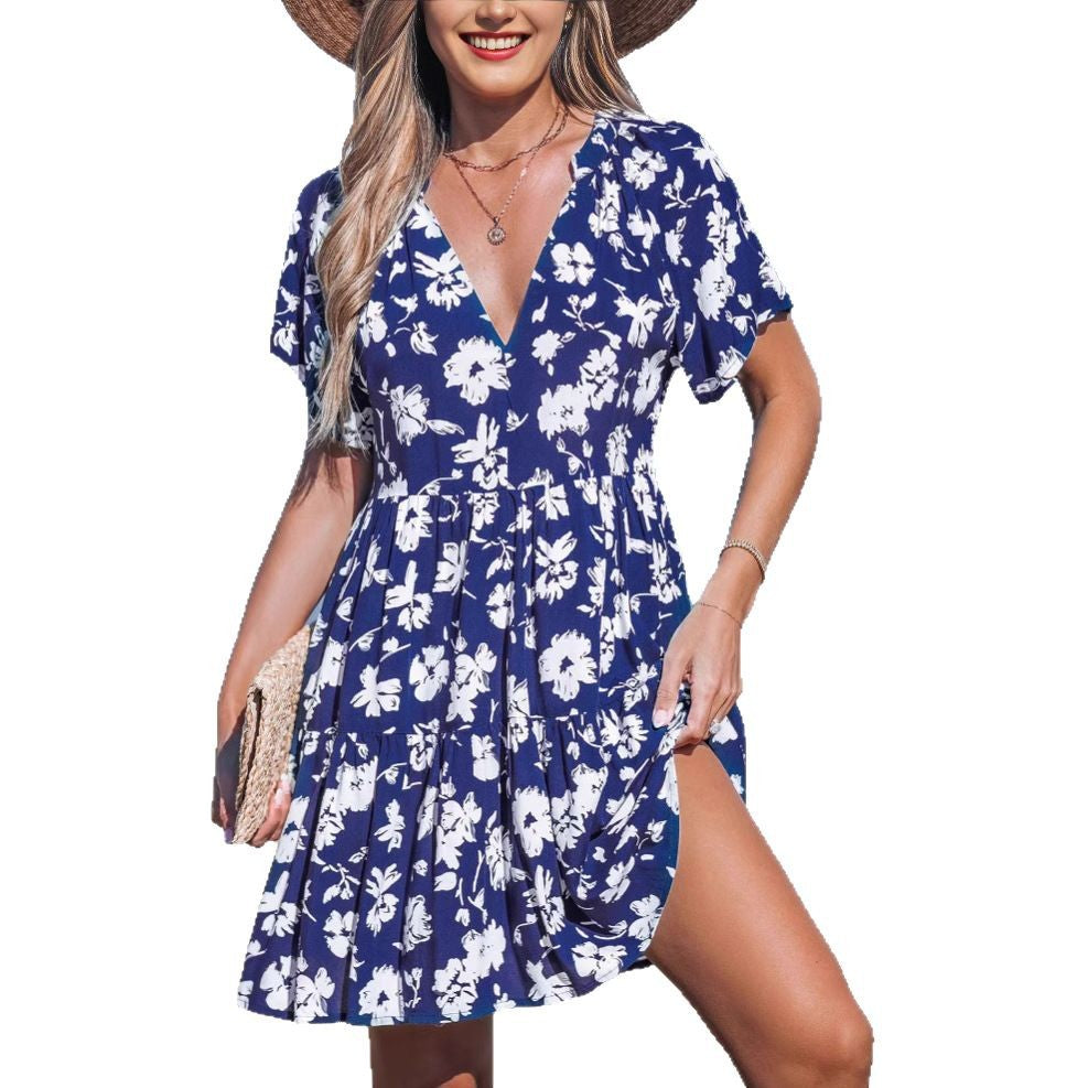 Damen verspieltes Sommerkleid mit V-Ausschnitt und luftigen Ärmeln EB