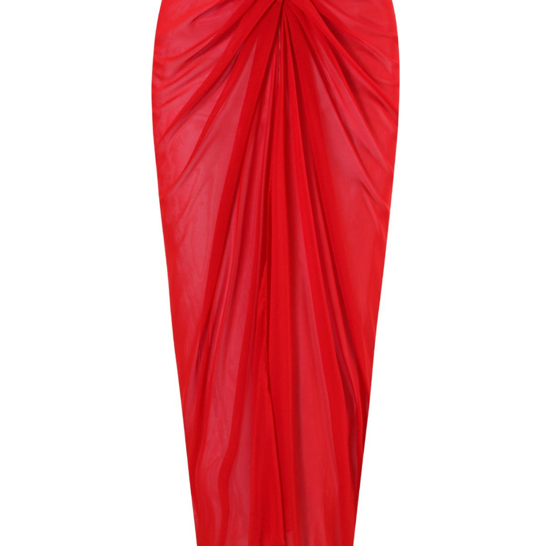 Damen einseitiger Badeanzug mit elegantem Drapierungsdesign und passendem Pareo EB