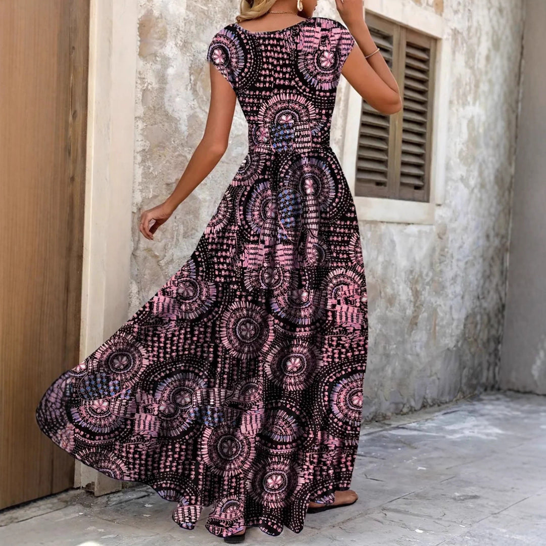 Damen Maxi-Kleid mit floralem Design und schmeichelndem V-Ausschnitt EB