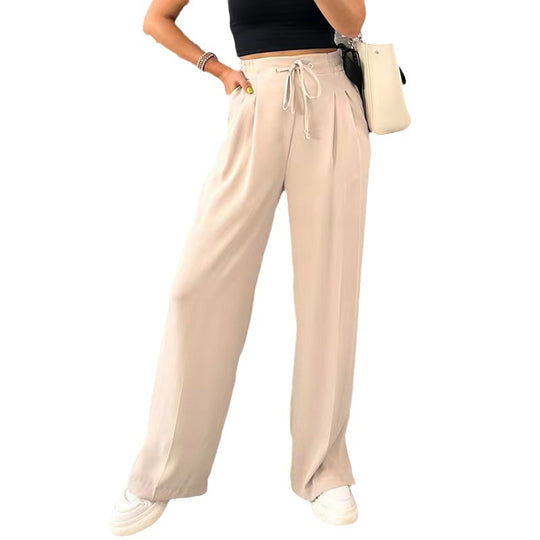Damen Weite Freizeithose mit elastischem Bund und verstellbarem Kordelzug EB