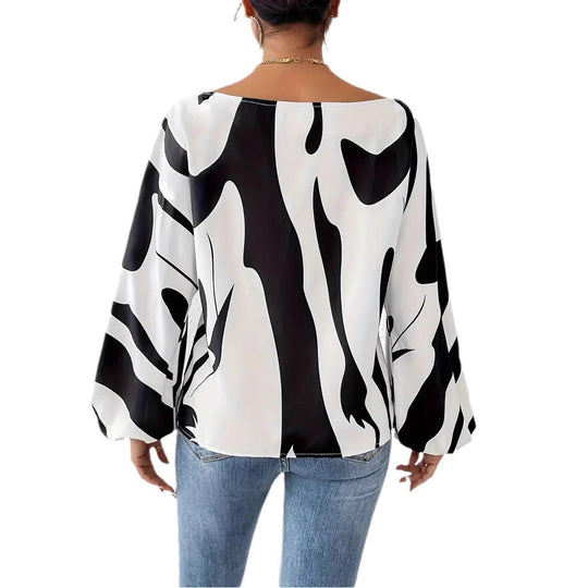 Damen Satin-Bluse mit asymmetrischem Schnitt und auffälligem Print EB