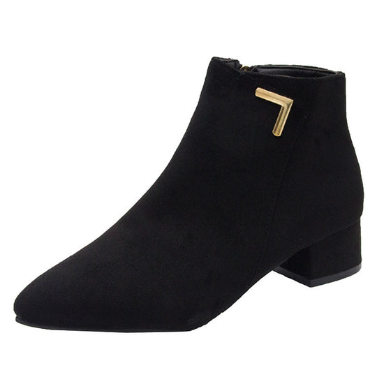 Damen elegante Ankle-Boots mit schmalem Absatz und metallischem Detail EB