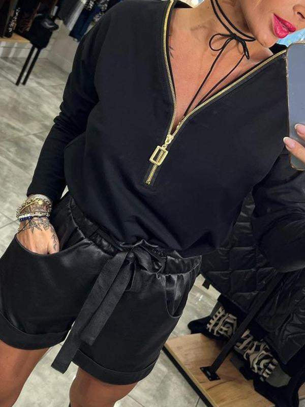 Damen Sweatshirt mit modernem Reißverschluss und lässigem Design EB