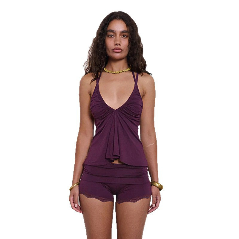 Damen Luftiges Spaghetti-Top mit gerafftem Design EB