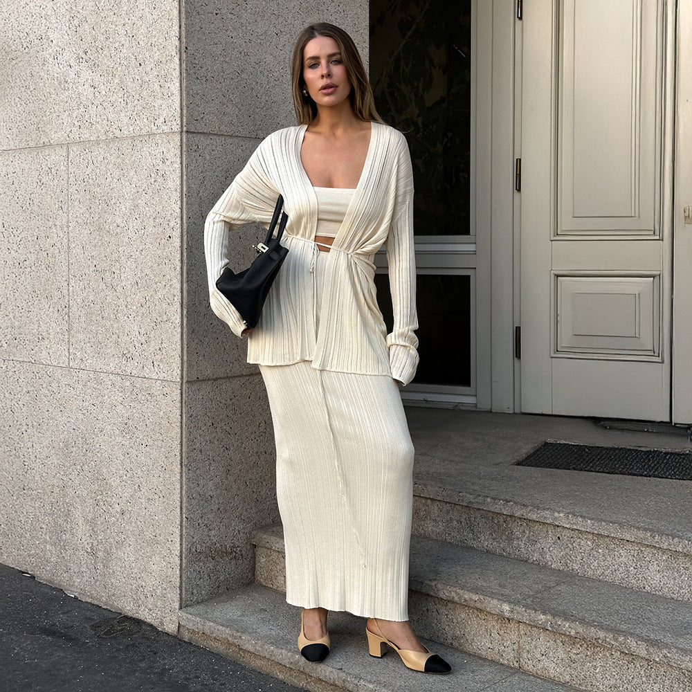 Damen Elegantes Strick-Ensemble mit Crop-Top und Maxirock EB
