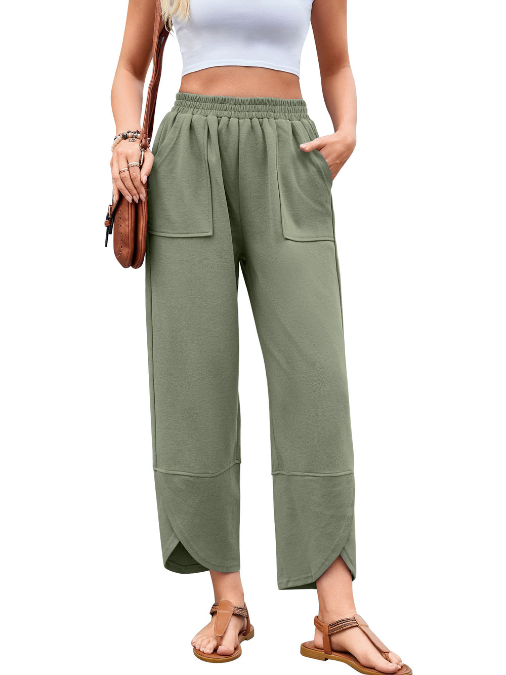 Damen weit geschnittene Freizeithose mit elastischem Bund und praktischen Taschen EB