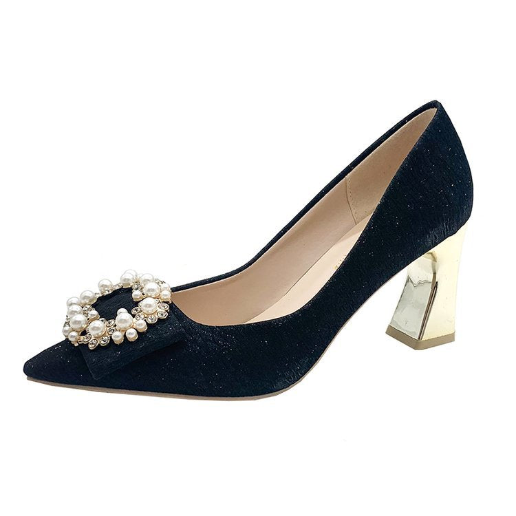 Damen elegante Pumps mit perlverzierten Akzenten EB