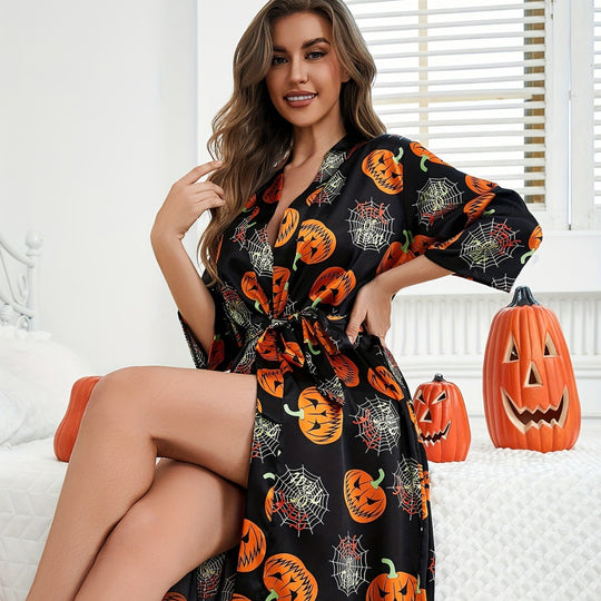 Damen-Halloween-Themen-Satin-Robe mit Gürtel Heidi-Mode