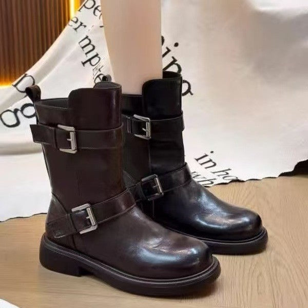 Damen Modische Stiefel mit stilvollem Schnallen-Design und robuster Sohle EB