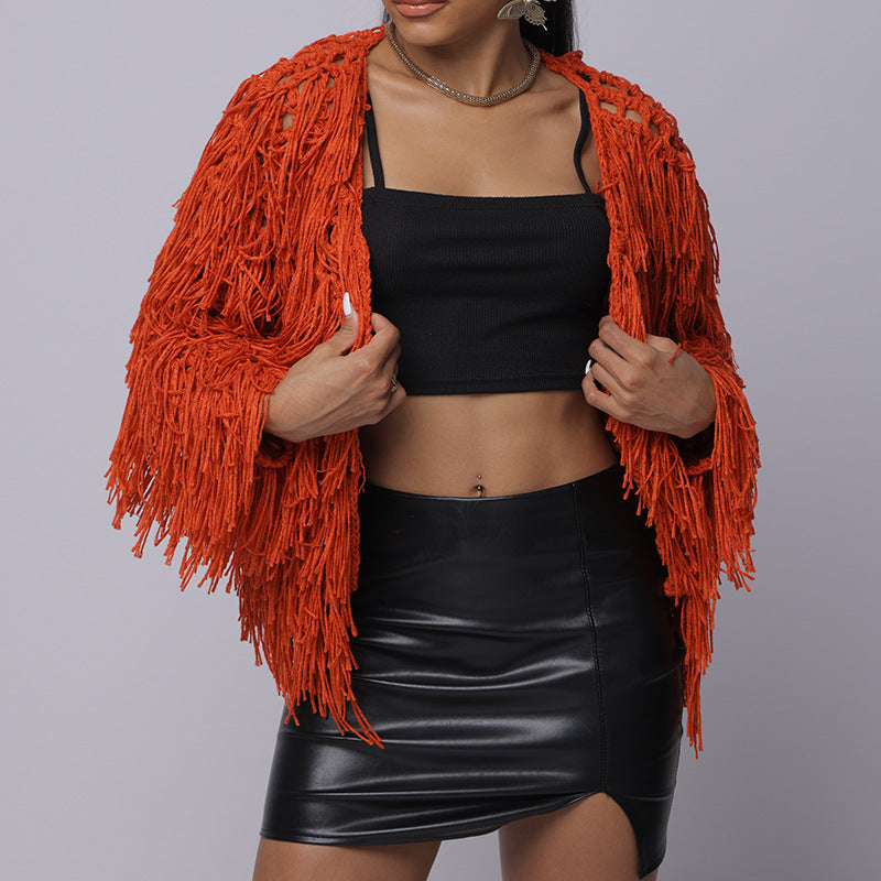 Damen Fransen-Pulloverjacke mit offenem Schnitt und stylischem Design EB