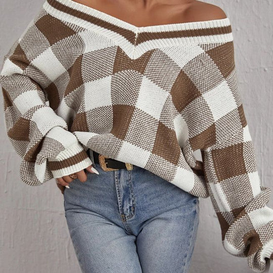 Damen Oversize-Karo-Pullover EB