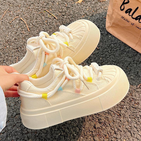 Damen Bequeme Sneakers mit elastischen Schnürsenkeln und atmungsaktiver Sohle EB