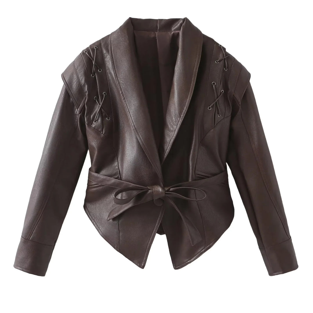 Damen Kunstlederblazer im modernem Design mit praktischem Gürtel EB