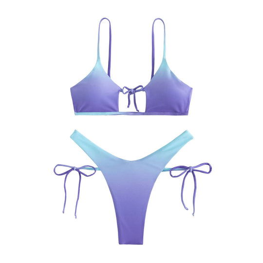 Damen Triangel-Bikini mit anpassbarem Knoten-Design und elegantem Farbverlauf EB