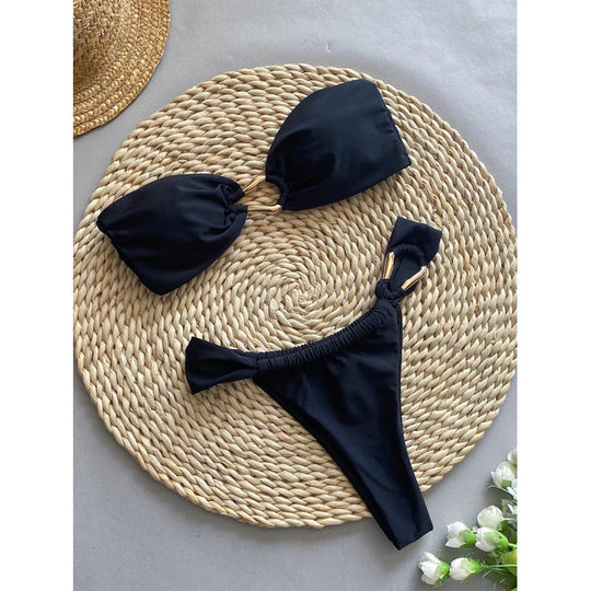 Damen Bandeau-Bikini-Set mit edlem Ringdetail EB