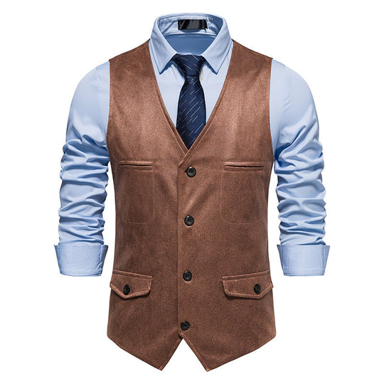 Herren elegante Weste aus Kunstleder mit praktischen Taschen EB