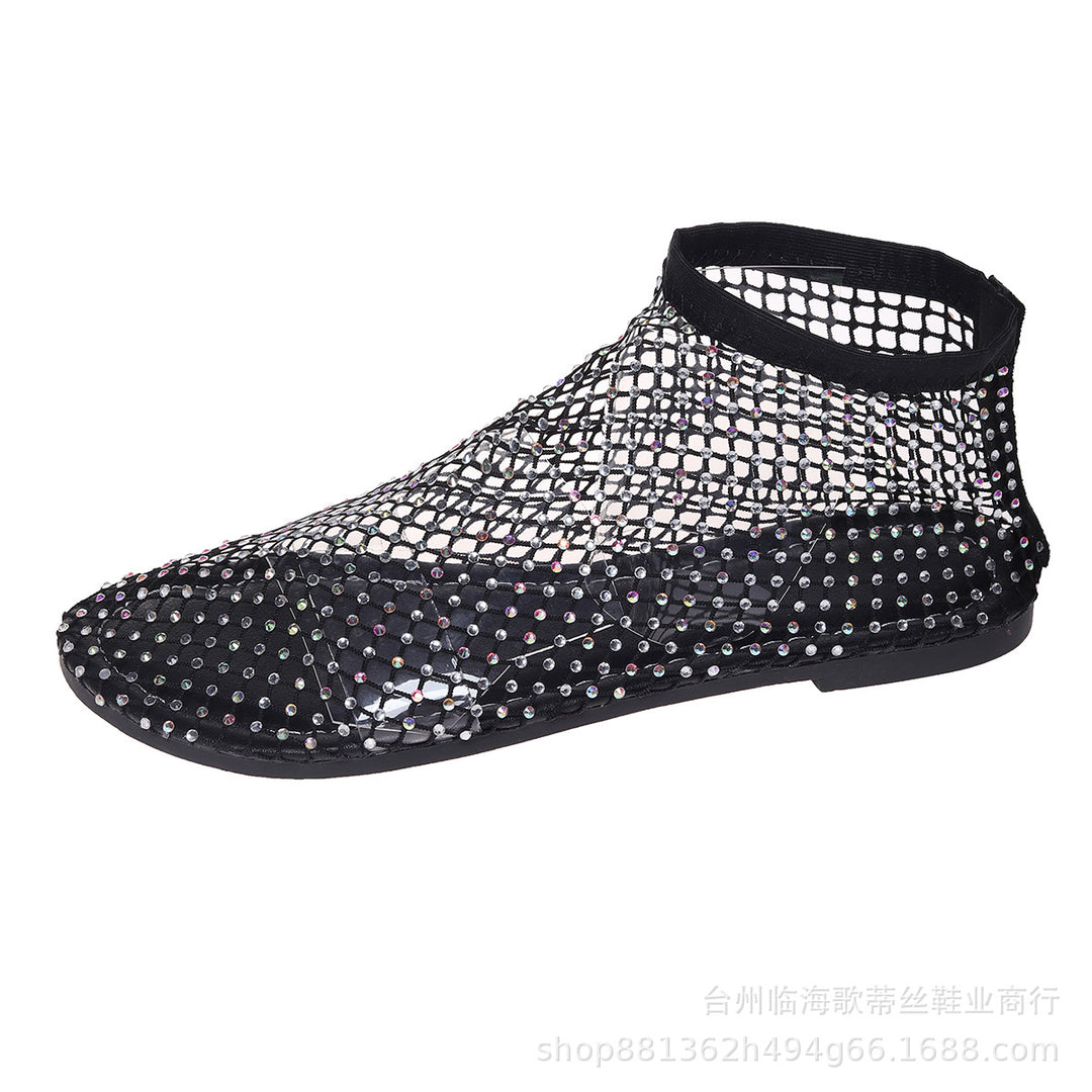 Damen elegante Netzsandalen mit funkelnden Strass-Applikationen EB