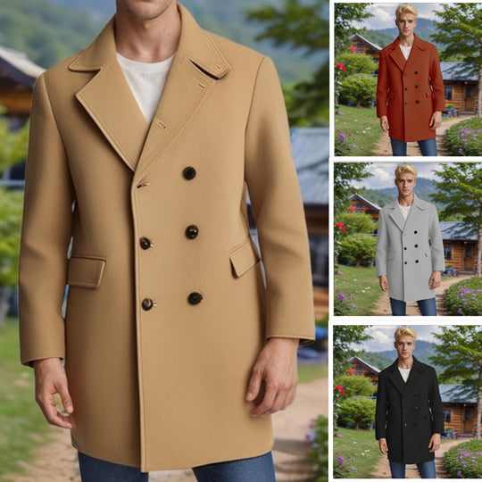 Herren eleganter Doppelreiher-Mantel aus weichem Material EB