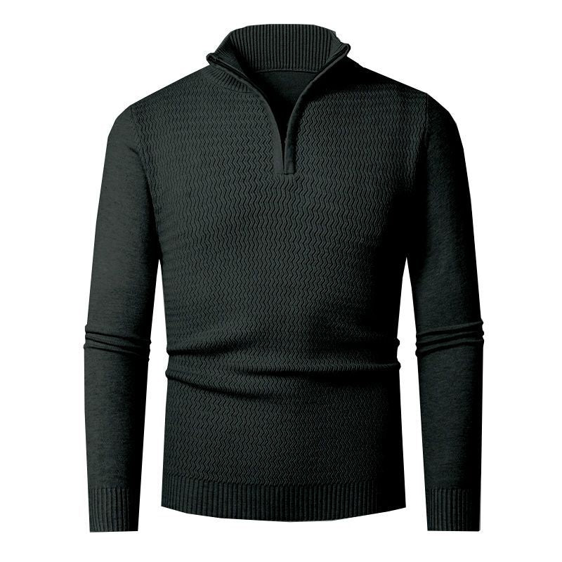 Herren eleganter Strickpullover mit Zipper und strukturiertem Wellen-Design EB