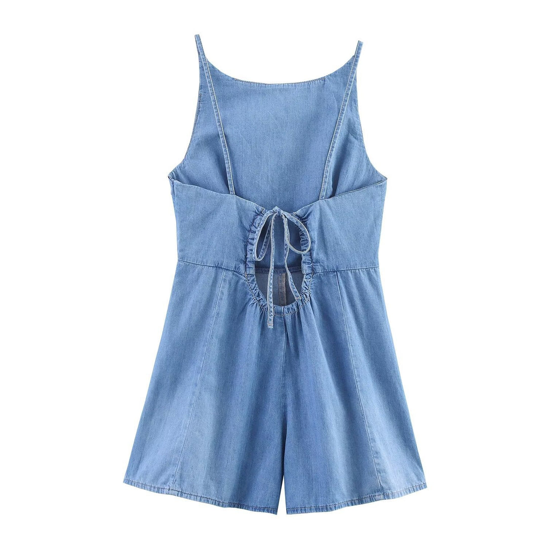 Damen Denim Jumpsuit mit schmalem Schnitt und verstellbaren Trägern EB